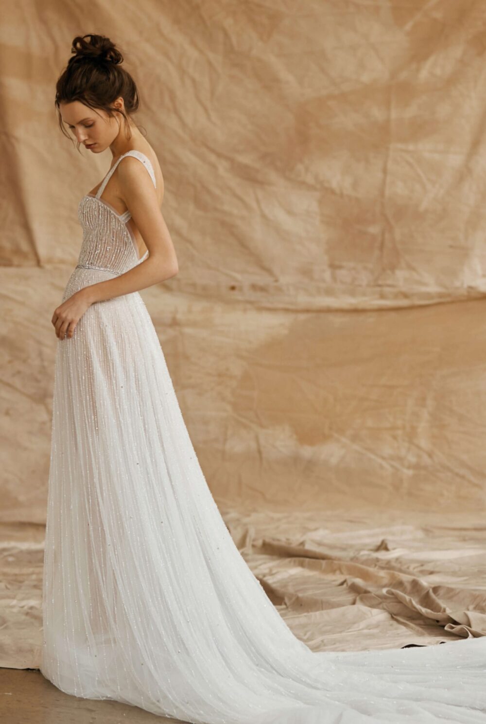 Lace Stitching Satin Maxi Prom Dresses with 3/4 Sleeves - Image 5